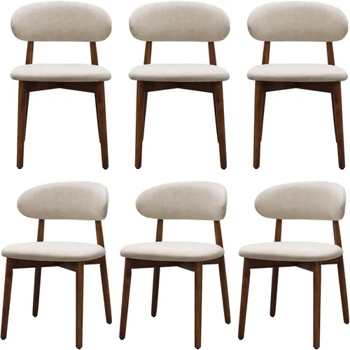 Miniatura 10 de Juego de 2 sillas de comedor de granja, modernas sillas de comedor de madera de mediados de siglo, sillas de comedor tapizadas de tela de granja