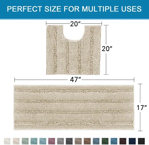 Miniatura 217 de H.VERSAILTEX Alfombras de baño para cuarto de baño, antideslizantes, tapetes de baño extragruesos, de felpilla, a rayas, alfombra de 20" x 32