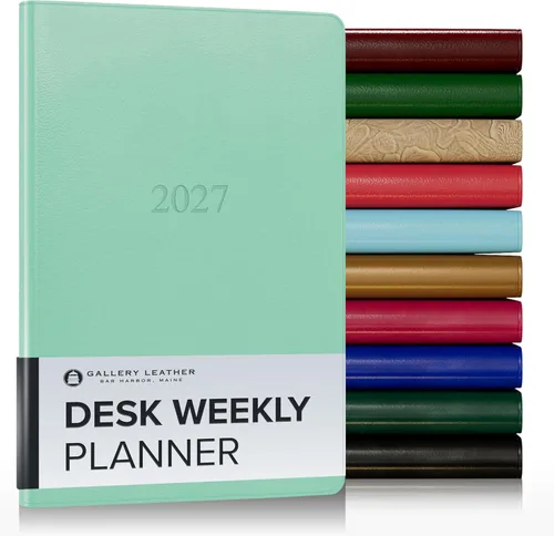 Miniatura 153 de Gallery Leather Agenda semanal y mensual grande 2025-2026, agenda y cuaderno con elegantes bordes de página dorados dorados, 12 meses, cactus Cactus