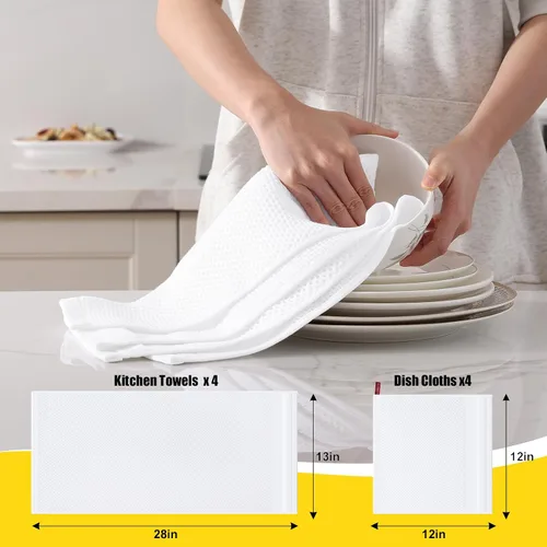 Miniatura 2 de Homaxy Juego de toallas de cocina y paños de cocina, 12 x 12 y 13 x 28 pulgadas, juego de 8 toallas de cocina 100% algodón, de tejido gofre, paños