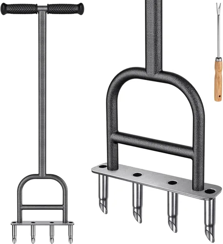 Dolibest Aireador de césped con núcleo de perforación, herramienta de aireación manual de césped con 4 núcleos y enchufe de acero inoxidable con A:
