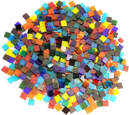 Miniatura 10 de Lanyani 1050 piezas de azulejos de mosaico de vidrio de formas mixtas para manualidades, piezas de vidrieras coloridas para proyectos de mosaico Mix
