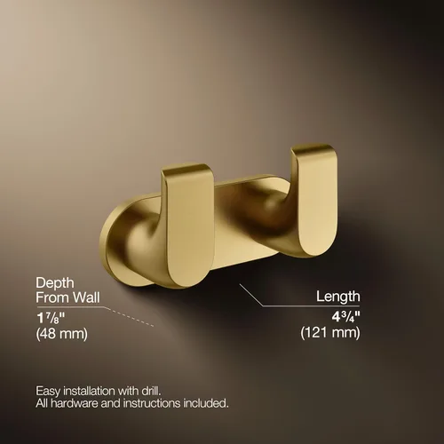 Miniatura 3 de Kohler 97500-2MB Avid Gancho doble para bata, latón cepillado vibrante moderno
