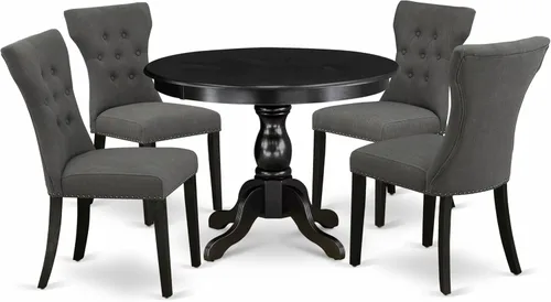 Miniatura 18 de East West Furniture HBGA5-AWA-03 - Juego de mesa de comedor de 5 piezas para 4 personas, incluye una mesa de cocina redonda con pedestal y 4 sillas