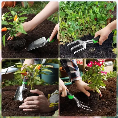 Miniatura 3 de 8 unids tijeras de podar tijeras de jardín herramienta de aluminio deber escardador jardinería herramientas de mano kit trasplantador mango