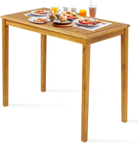 Miniatura 9 de Tangkula Mesa de bar para patio, marco de metal rectangular resistente, mesa de altura de mostrador de 48 pulgadas, para patio trasero, piscina