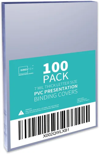 Miniatura 17 de Binditek paquete de 50 portadas de encuadernación transparentes de PVC de 8 mil, 11 x 17 pulgadas, tamaño tabloide, esquinas cuadradas, sin