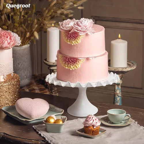 Miniatura 9 de Soporte redondo de porcelana para tartas de 12 pulgadas, soporte de postre blanco para bodas, fiestas de cumpleaños