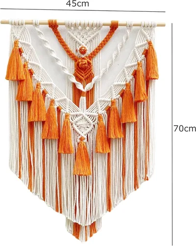 Miniatura 3 de Colgante de Pared de Macramé Bohemio y Decoración de Pared, Tapiz de Algodón Hecho a Mano con Borla, Arte de Pared Tejido de Macramé para Decorar