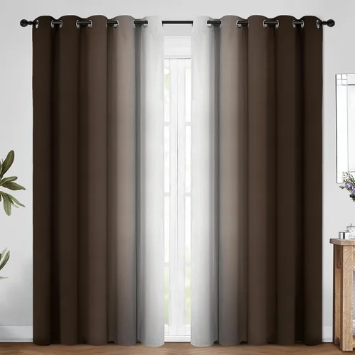Miniatura 42 de COSVIYA Cortinas 100% Opacas Azul Degradado con Lazos Ajustables para Cocina Aislamiento Térmico Oscurecimiento de Habitación Cenefa con Bolsillo
