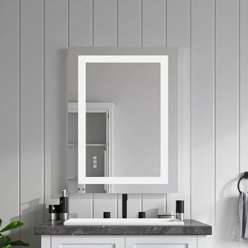 TOOLKISS Espejo de baño LED frontal de 24 x 32 pulgadas, tocador iluminado montado en la pared con memoria inteligente antivaho regulable, vidrio