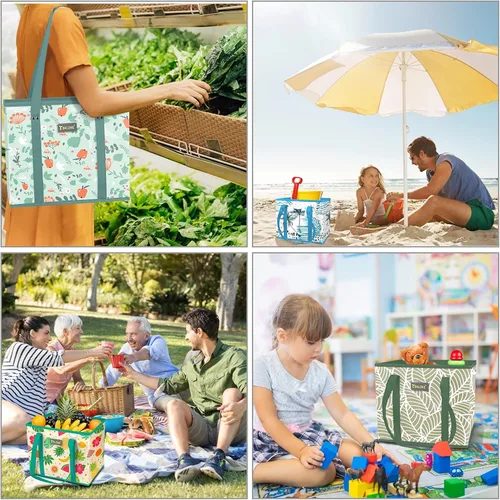 Miniatura 2 de BALEINE Paquete de 3 bolsas de comestibles reutilizables, bolsas de compras plegables para comestibles con parte inferior reforzada y asas