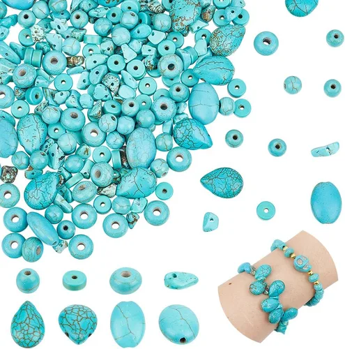 arricraft Alrededor de 250 cuentas de 6 estilos turquesa, cuentas ovaladas redondas de disco Rondelle con chip de lágrima Heishi, cuentas de piedra