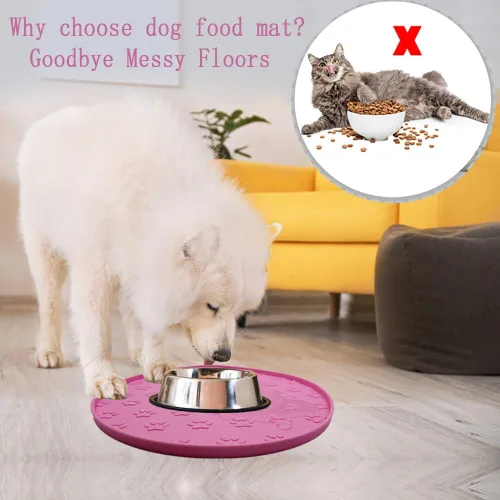 Miniatura 4 de Tapete de silicona para alimentos y agua, tapete de goma con borde elevado para cuencos de perro, evita que los alimentos y el agua manchen