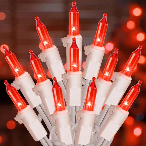Miniatura 19 de Hopolon Mini Luces en Cadena Rojas de Navidad 2 Juegos de 50 Unidades 13 Pies Bombillas Incandescentes Mini Luces en Cadena Impermeables para Rojo