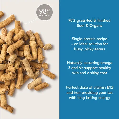 Miniatura 3 de Alimento para gatos seco de alta proteína de Feline Natural, dieta liofilizada con 98% de carne, órganos y mariscos, sin guisantes, granos
