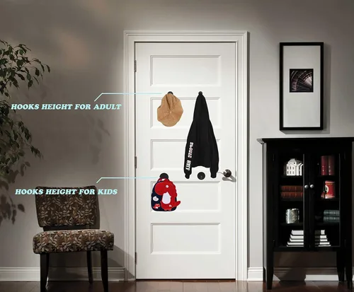 Miniatura 7 de Ganchos adhesivos para toallas, color negro mate, paquete de 6 ganchos de pared resistentes para colgar batas, lufas, toallas, ganchos para ropa