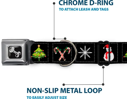 Miniatura 5 de Buckle-Down Collar de perro con bloques de Navidad de 9 a 15 pulgadas, color negro/blanco/multicolor, pequeño