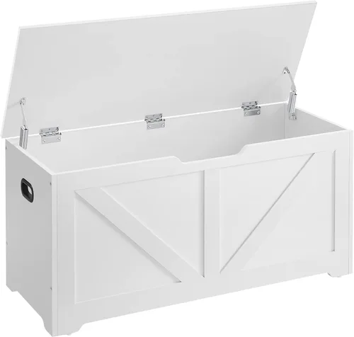 Miniatura 15 de VASAGLE Cofre de almacenamiento, baúl de almacenamiento con 2 bisagras de seguridad, banco de almacenamiento, banco para zapatos, estilo casa