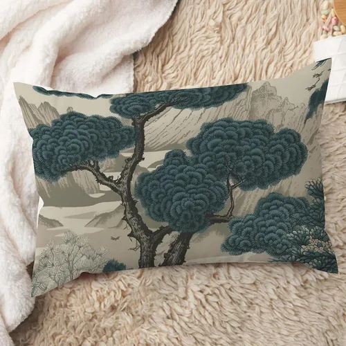 Miniatura 23 de ArogGeld Funda de cojín lumbar asiática de estilo chinoiserie, de lino marrón, pájaro y flor, funda de almohada asiática para sala de estar, A-6
