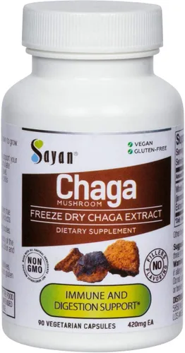 Sayan Extracto de hongo chaga siberiano – 90 cápsulas/420 mg ea – Suplemento antioxidante natural y de cosecha silvestre – Apoyo del sistema