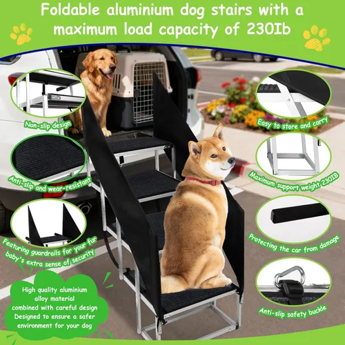 Miniatura 2 de Escaleras para perros con barandilla para perros grandes, escalón extra ancho de 20 pulgadas, 4 escalones de 34 pulgadas con superficie