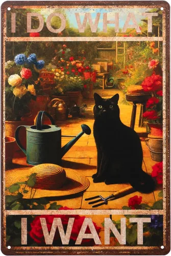 Letreros de lata de gato negro, arte de pared con texto en inglés "I Do What I Want Cat", letreros vintage para decoración del hogar, letrero de