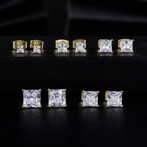 Miniatura 6 de Juego de 5 pares de aretes tipo dormilona chapados en oro amarillo de 14 quilates con circonita cúbica transparente para mujeres y hombres