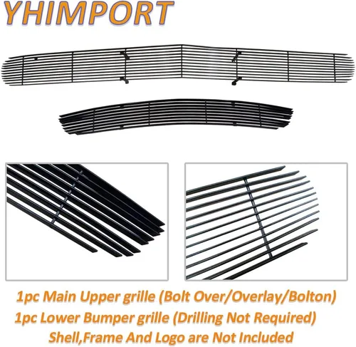 Miniatura 5 de Rejilla delantera compatible con DODGE Challenger PHANTOM 2015 16 17 18 19, para parachoques superior e inferior, inserto de rejilla de aluminio