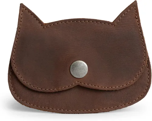 Miniatura 20 de Hide & Drink, Cartera en forma de gato, bolsa para monedas, soporte para dinero, accesorio de viaje, cuero de grano completo, hecho a mano, Negro