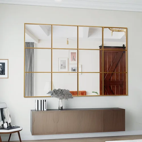 Miniatura 20 de Antok Espejo de pared, espejo decorativo de ventana de 24 x 36 pulgadas, espejo de pared con marco de metal, colgante o inclinado para sala