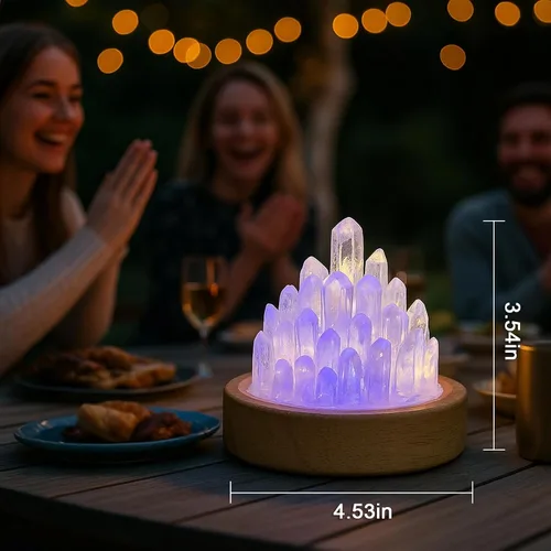 Miniatura 6 de Lámpara de cristales curativos con base de luz de madera, lámpara de noche de cuarzo transparente, lámpara de ambiente de cristal curativo natural