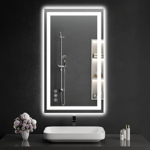 Miniatura 28 de Espejo de baño LED de 30 x 48 pulgadas con luces, regulable, antivaho, espejo de tocador de baño para pared, retroiluminado + luz frontal, función