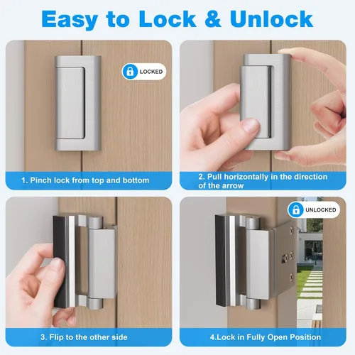 Miniatura 5 de Cerradura de puerta de seguridad para el hogar para cerradura de puerta de seguridad – Cerraduras de seguridad de puerta desde el interior, paquete