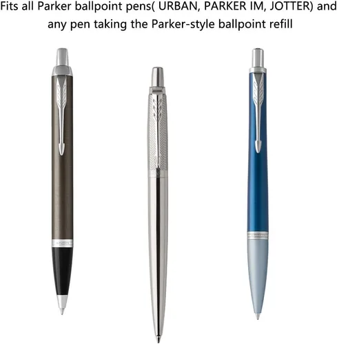 Miniatura 3 de Unibene Parker - Paquete de 12 repuestos compatibles con bolígrafo, punta media de 0.039 pulgadas, 6 negros y 6 azules, tinta alemana reemplazable