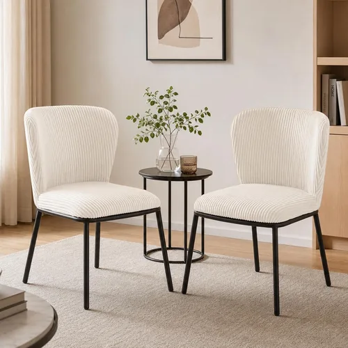 SIMTONAL Juego de 2 sillas de comedor tapizadas, sillas de cocina de pana sin brazos con asiento de espuma viscoelástica, patas de metal negro,