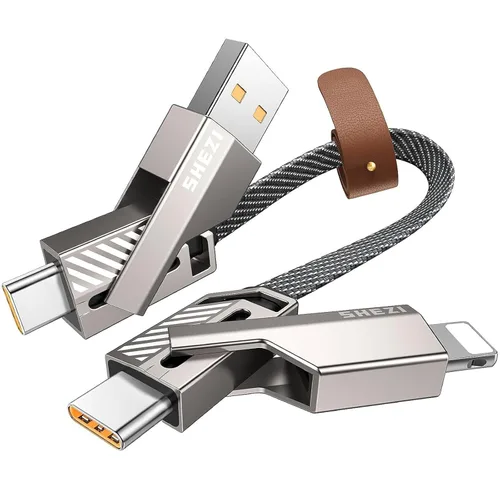 Miniatura 20 de Cable USB C ultra corto 4 en 1 de 0.6 pies compatible con cable Lightning [carga rápida y transferencia de datos] cable de carga plano trenzado