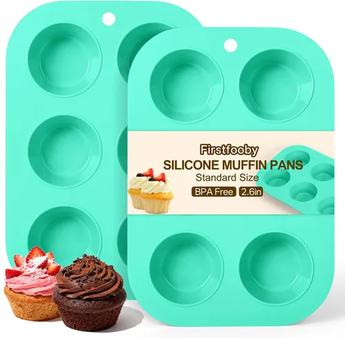 Miniatura 13 de 2 Pack Molde de silicona para magdalenas para hornear, molde de cupcakes antiadherente de tamaño normal, molde de silicona para magdalenas de 6 Crema