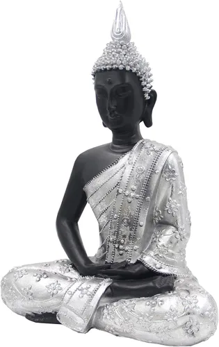 Miniatura 2 de DharmaObjects Estatua de Buda meditando Zen Mindfulness Peace Harmony (plata, 11 pulgadas)