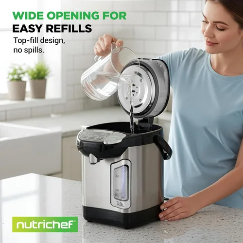 Miniatura 8 de NutriChef Hervidor Eléctrico de Agua y Calentador - Dispensador Eléctrico de Agua Caliente de Acero Inoxidable de 3L/3.17 Qt con Base Giratoria