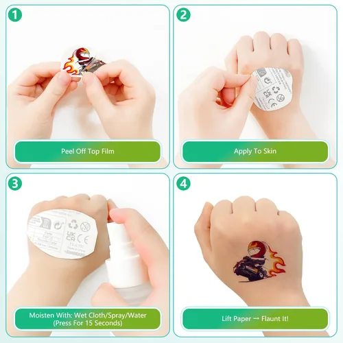 Miniatura 3 de Más de 150 tatuajes temporales que brillan para niños - Envueltos individualmente, impermeables, brillan en la oscuridad - Dinosaurio, océano