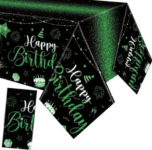 Miniatura 10 de Tudomro 3 piezas de manteles de feliz cumpleaños, manteles de plástico para decoración de fiesta de cumpleaños, paños rectangulares para baby Negro