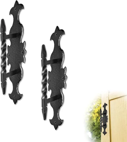 Miniatura 30 de Paquete de 2 manijas decorativas negras de 4.5 pulgadas, manija decorativa de puerta de hierro, manija de puerta de metal rústico para puertas Negro