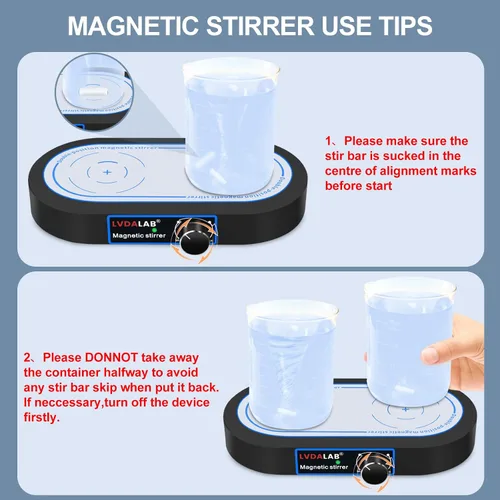 Miniatura 6 de Agitador magnético doble, placa de agitación magnética de 2 posiciones de 3000 rpm, 2 agitadores magnéticos multiposición de 16.9 fl oz con 2 barras