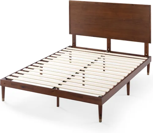Miniatura 12 de Zinus Deluxe cama de madera estilo de medio siglo con cabecero, sin necesidad de colchon de resortes, Pino, Marrón