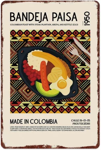 Bandeja Paisa - Cartel de lata de metal con estampado de comida, decoración de pared de cocina vintage para cocinas, restaurantes, bares y