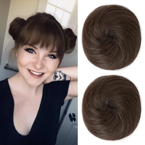 Miniatura 24 de REECHO Piezas de cabello Space Bun, 2 extensiones de moño mini con clip de pinza en extensiones de moño falsas de orejas de gato y desordenadas