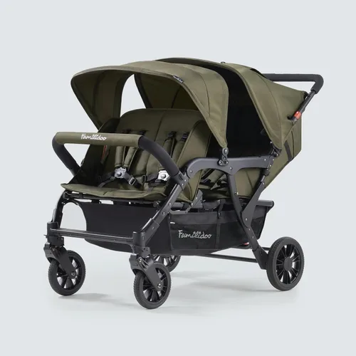 Familidoo H4E Quad Lidoo Lite Cochecito Vagón de 4 Asientos para Niños, Ligero y Plegable con Asientos Reclinables, Arnés de 5 Puntos, Doble Toldo y