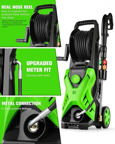 Miniatura 2 de Lavadora a presión eléctrica, lavadora de alta potencia de 2.8 GPM, presión ajustable 2500PSI-5000PSI con carrete de manguera de extensión de 33