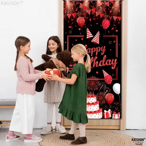 Miniatura 7 de KatchOn, Cartel rojo de feliz cumpleaños – XL, 74 x 36 pulgadas Decoraciones de cumpleaños rojo y negro Cartel de feliz cumpleaños